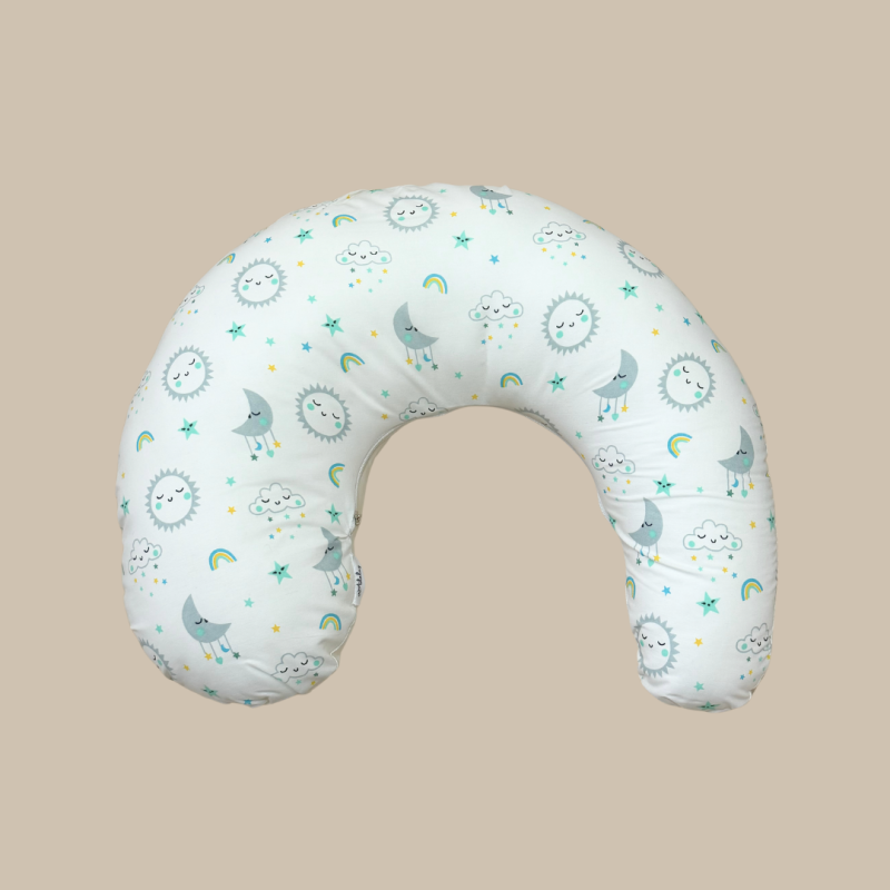Almohada de Lactancia con sol, lunas, nubes y arcoiris